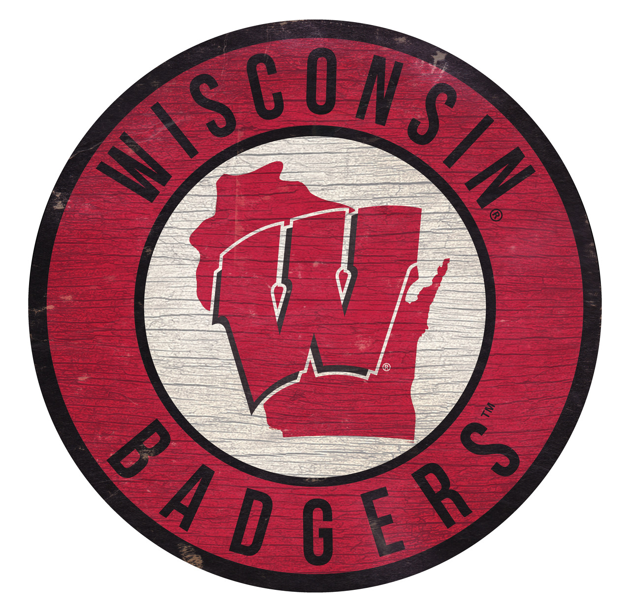 Wisconsin Badgers Sign Wood 12 Inch Round State Design - Special Order