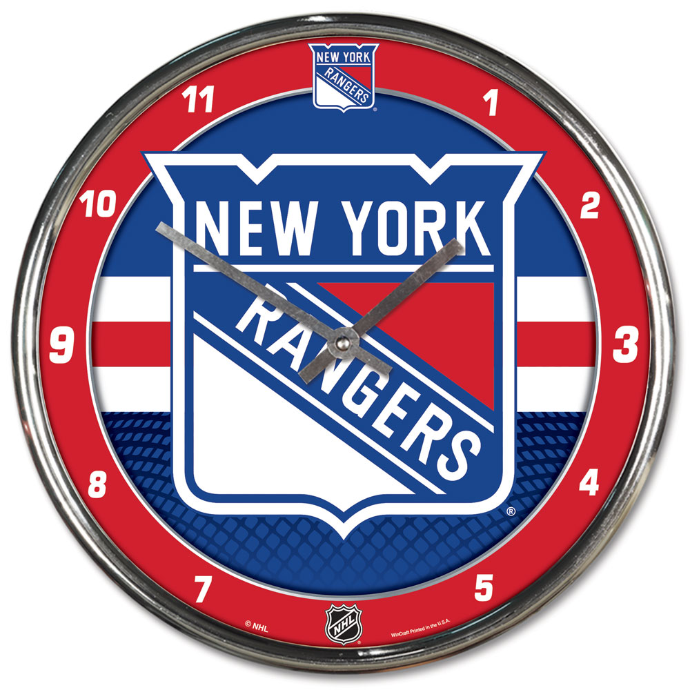 New York Rangers Clock Round Wall Style Chrome