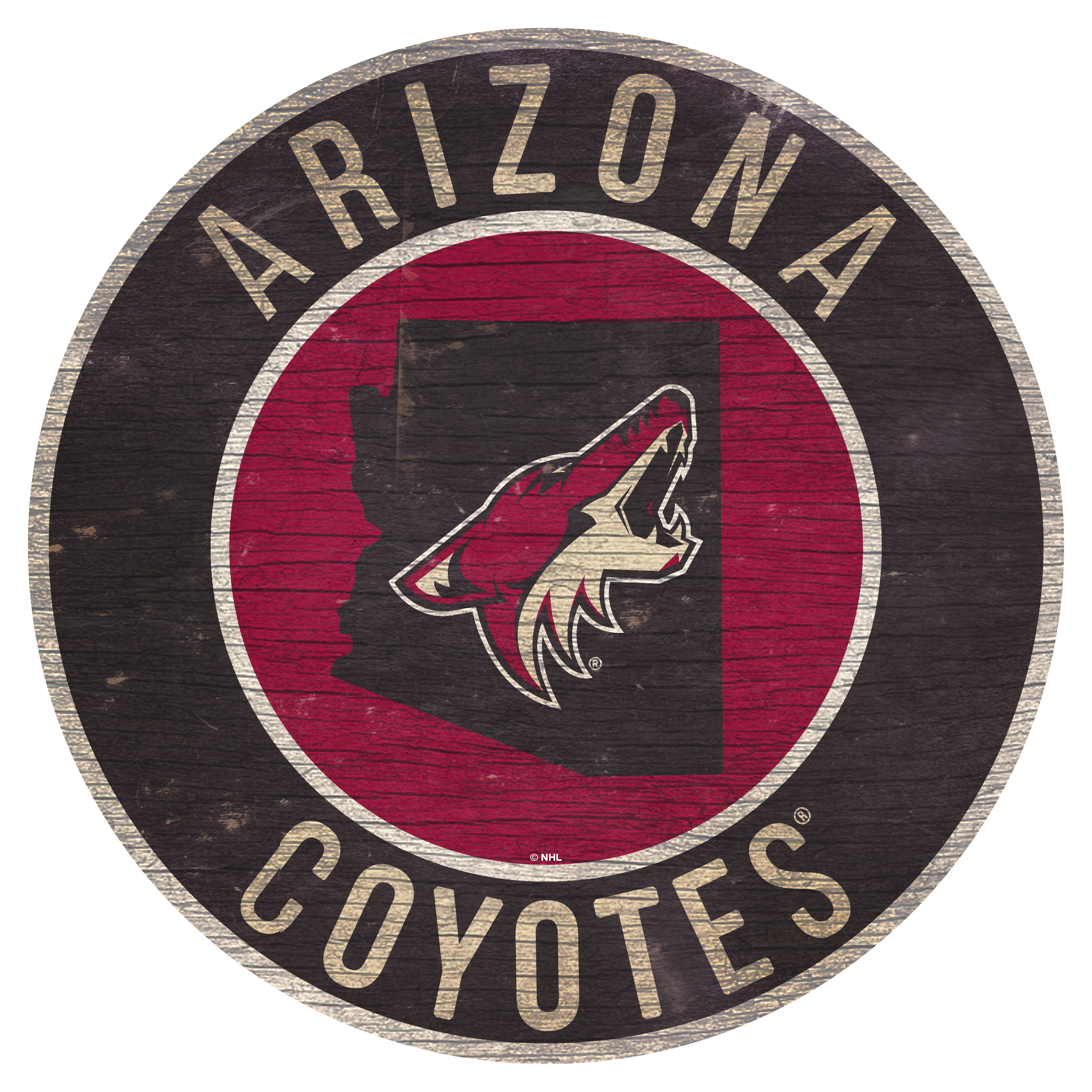 Arizona Coyotes Sign Wood 12 Inch Round State Design Special Order