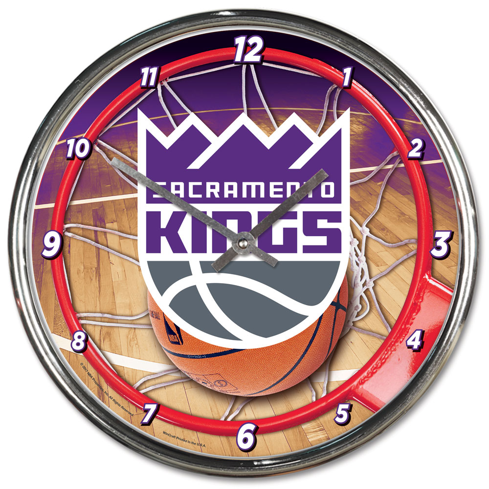 Sacramento Kings Clock Round Wall Style Chrome
