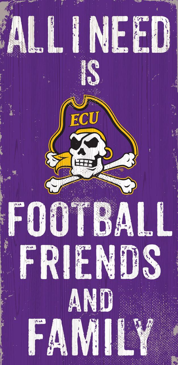 East Carolina Pirates Sign Wood 6x12 Football Friends and Family Design Color - Special Order