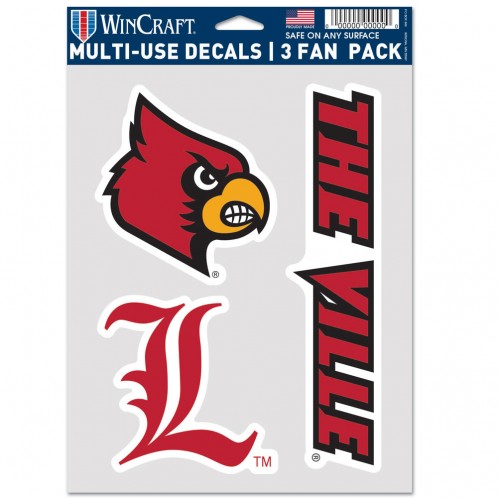 Louisville Cardinals Decal Multi Use Fan 3 Pack Special Order