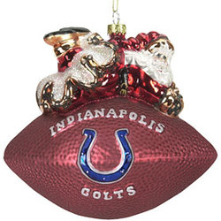Indianapolis Colts 5 1/2 Peggy Abrams Glass Football Ornament CO