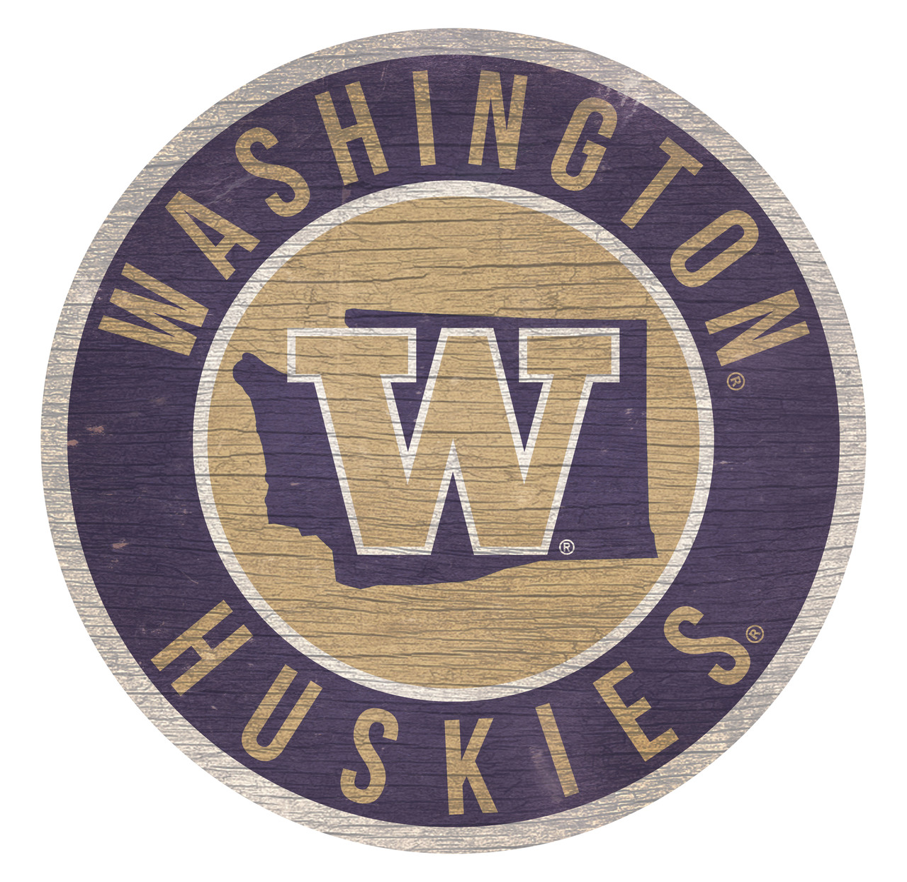 Washington Huskies Sign Wood 12 Inch Round State Design - Special Order