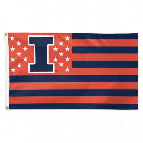 Illinois Fighting Illini Flag 3x5 Deluxe Style Stars and Stripes Design - Special Order