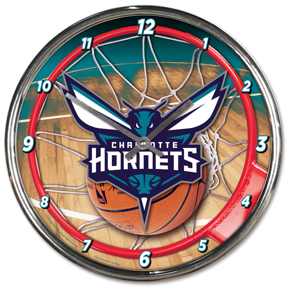 Charlotte Hornets Clock Round Wall Style Chrome