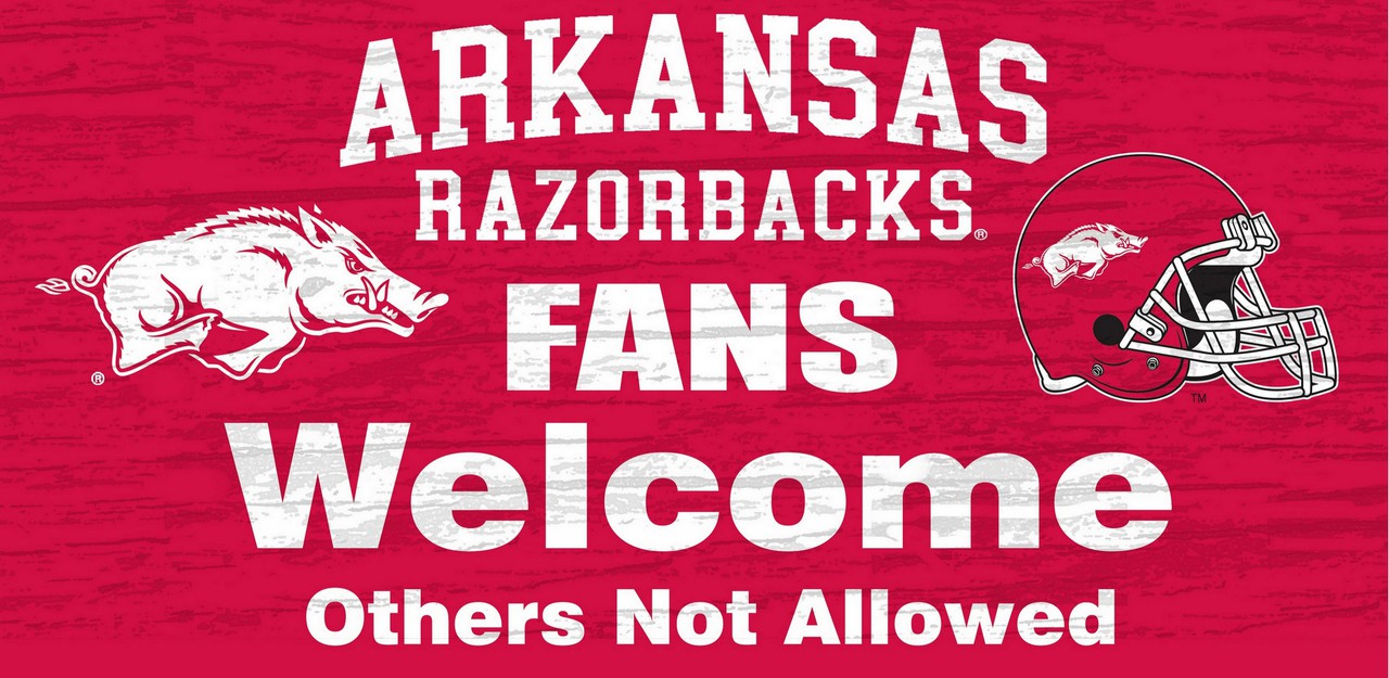 Arkansas Razorbacks Wood Sign - Fans Welcome 12x6