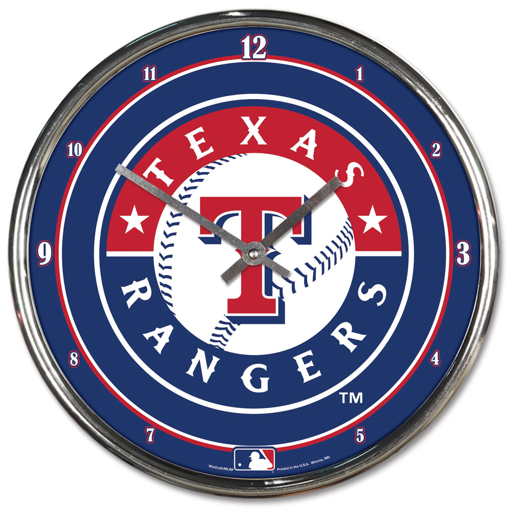 Texas Rangers Clock Round Wall Style Chrome