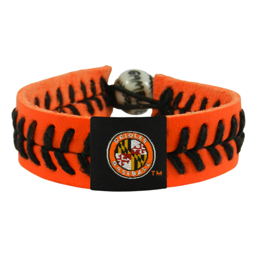 Baltimore Orioles Bracelet Team Color Baseball Jersey Sleeve Logo Orange Leather Black Thread CO