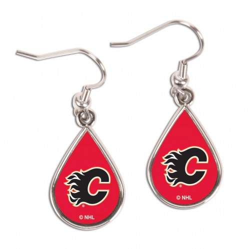 Calgary Flames Earrings Tear Drop Style - Special Order