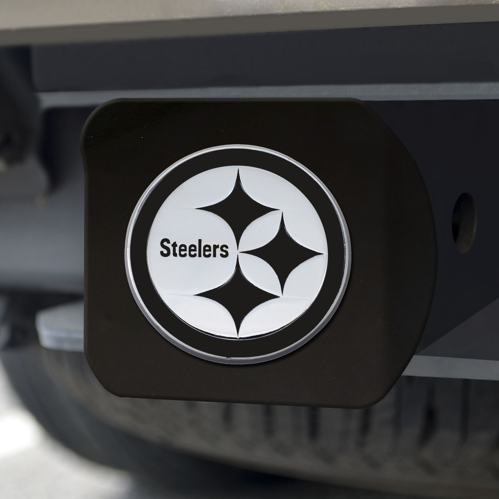 Pittsburgh Steelers Hitch Cover Chrome Emblem on Black - Special Order