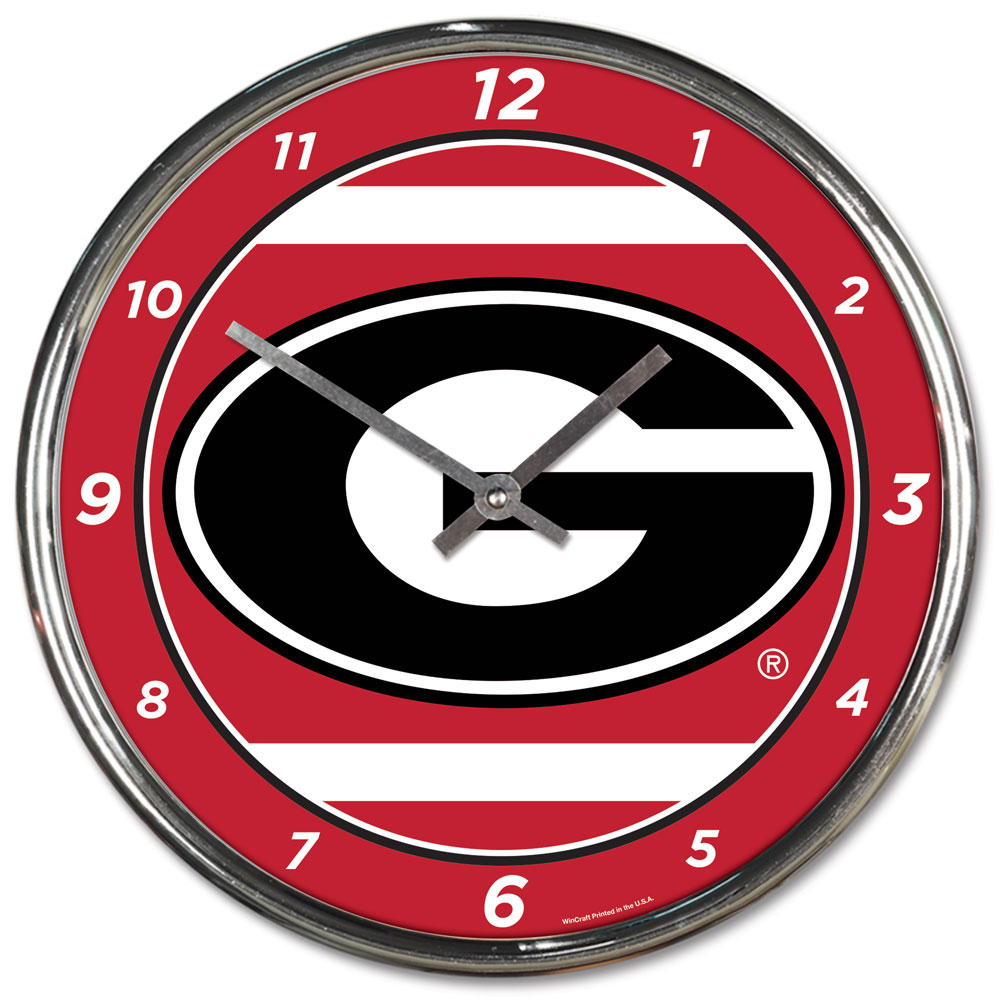 Georgia Bulldogs Clock Round Wall Style Chrome