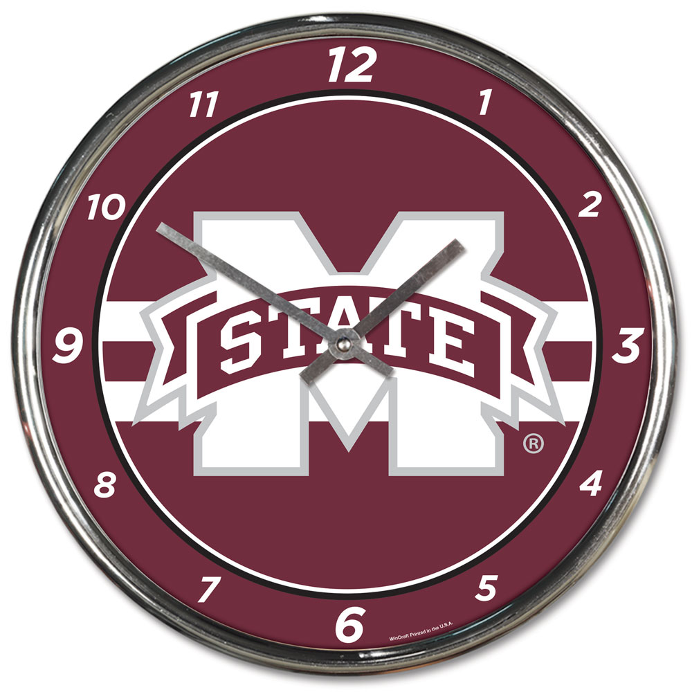 Mississippi State Bulldogs Clock Round Wall Style Chrome