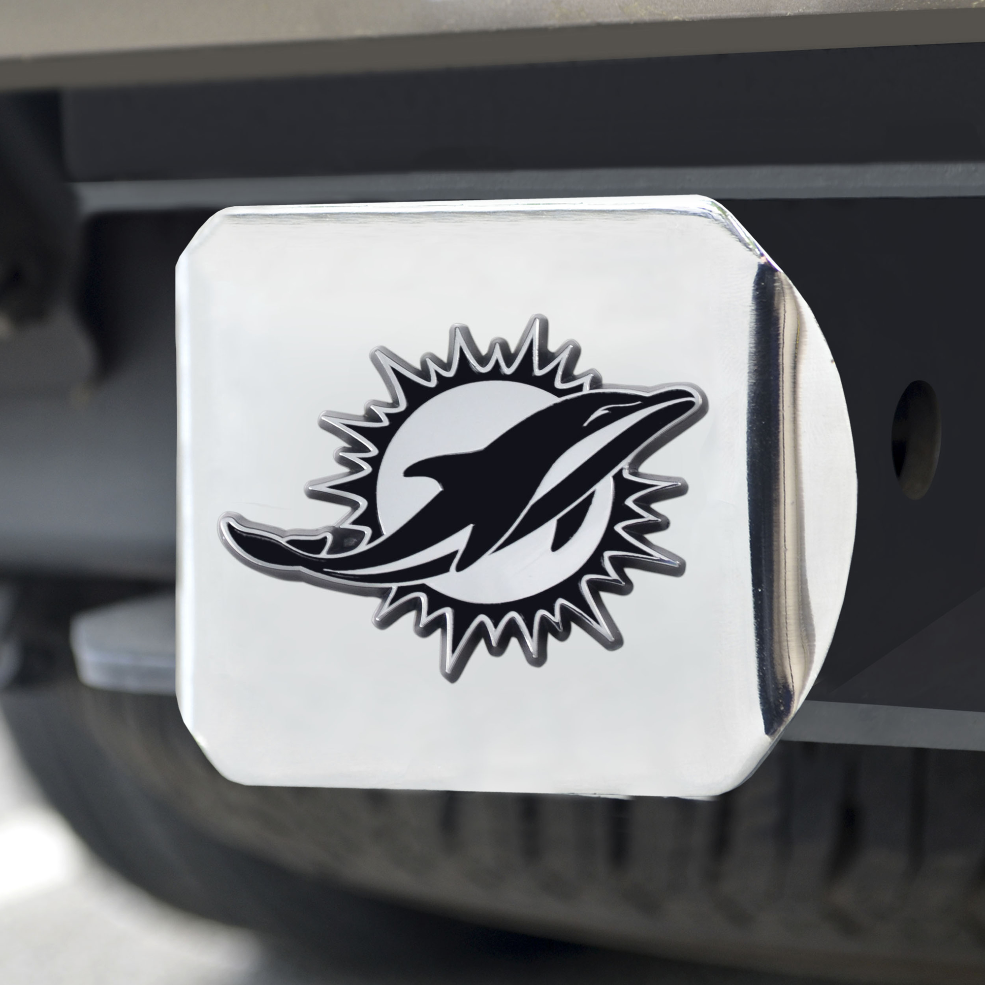 Miami Dolphins Hitch Cover Chrome Emblem on Chrome - Special Order