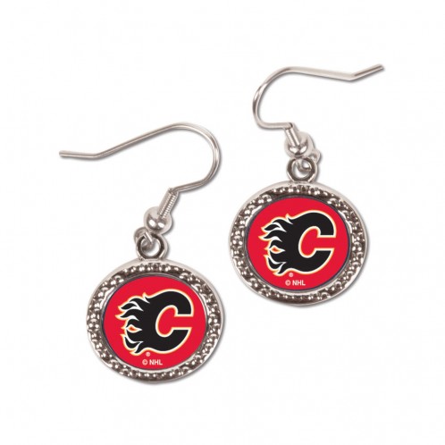 Calgary Flames Earrings Round Style - Special Order