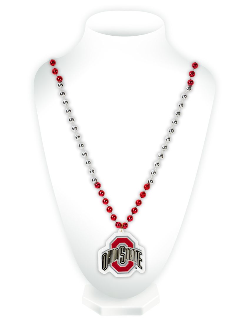 Ohio State Buckeyes Beads with Medallion Mardi Gras Style