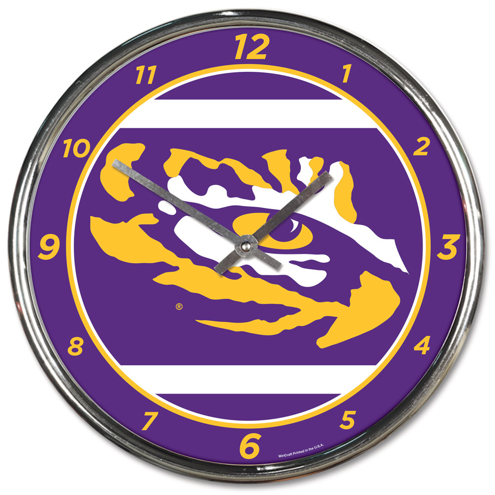 LSU Tigers Clock Round Wall Style Chrome