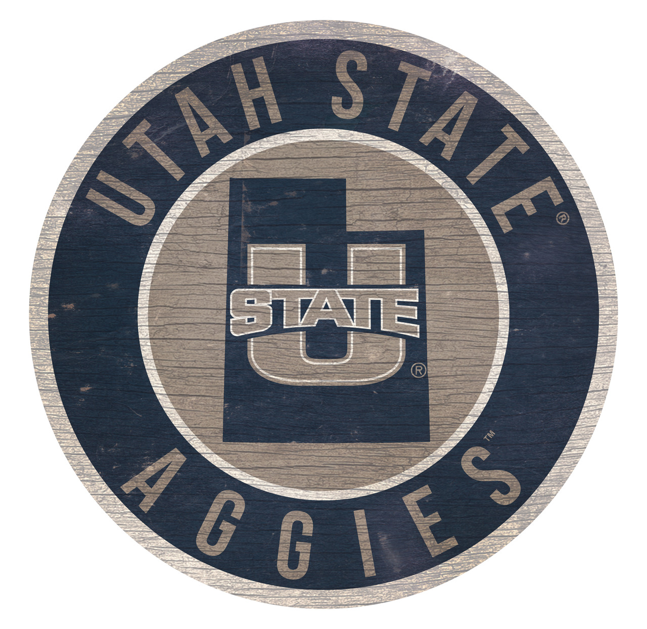 Utah State Aggies Sign Wood 12 Inch Round State Design - Special Order